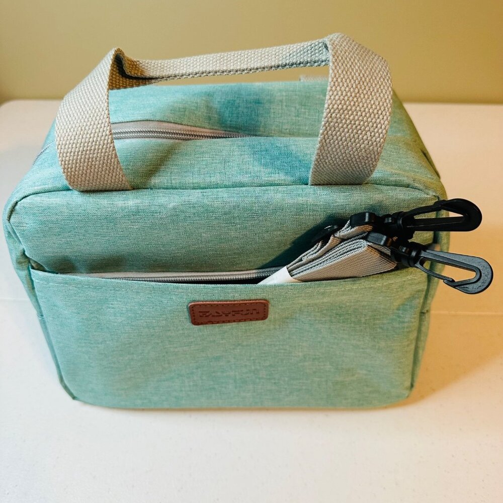 Insulated Lunch Bag with detachable shoulder strap Aqua Green front pocket
